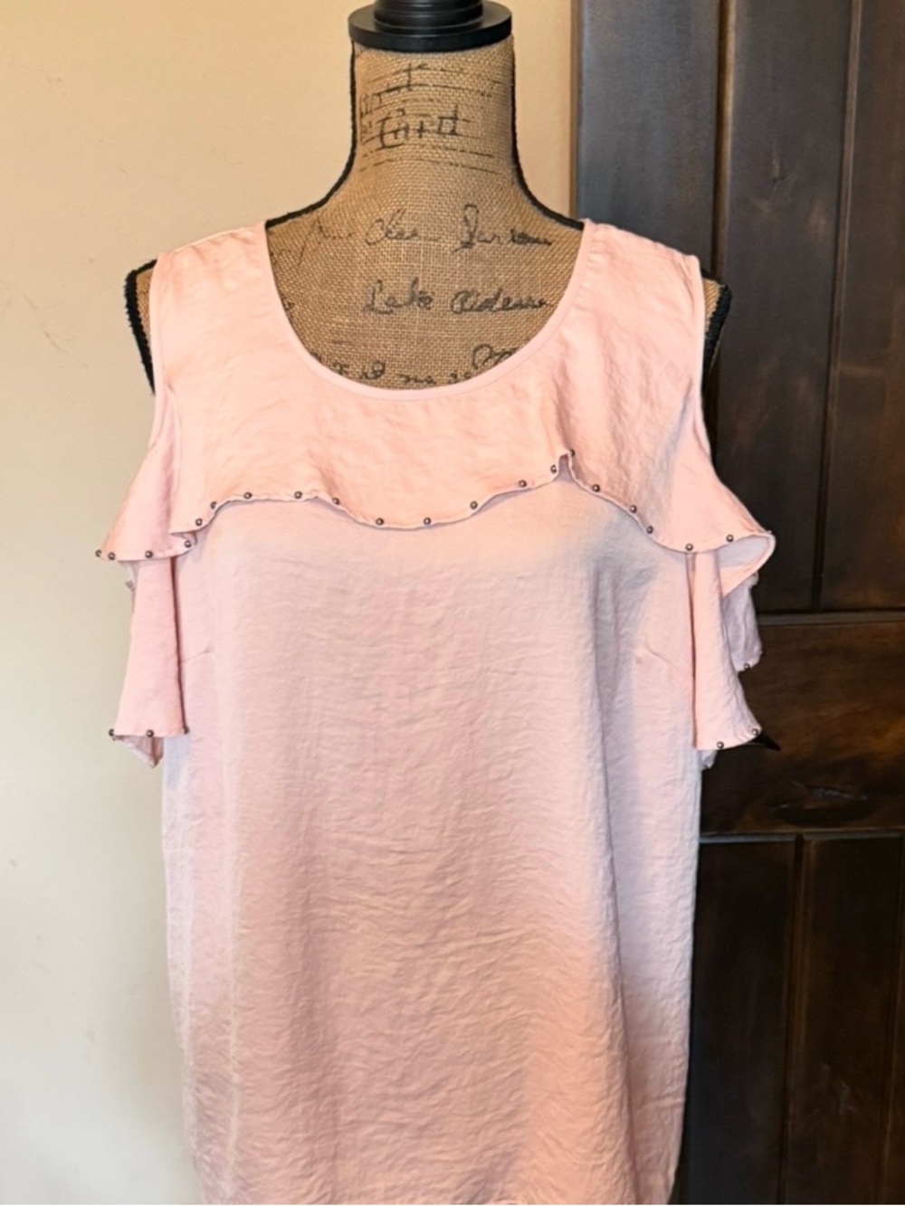 JM Collection Light Pink Cold-Shoulder Ruffle Tank - Picture 1 of 5